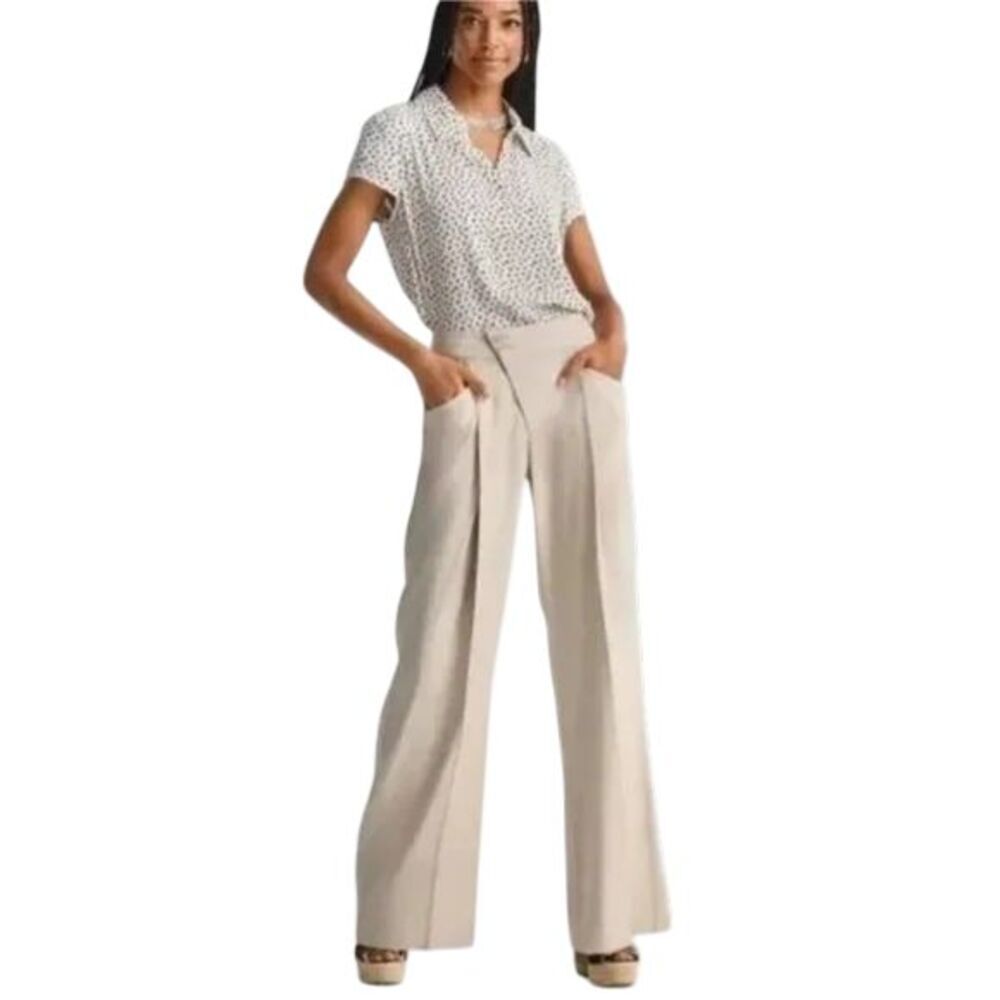 CABI Traipse Trouser Size 2 Crossover Linen Blend Pants in Biscotti #6266l Tall